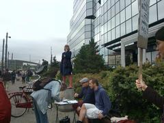 Joanna Erbel collecting signatures against rising public transportation prices in Warsaw