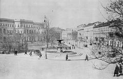 Historical view of Bank Square in Warsaw with Rymarska Street on the right before 1939