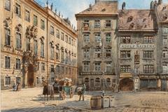 Judenplatz in Vienna with the Bohemian Hofkanzlei building, watercolor painting by Karl Wenzel Zajicek