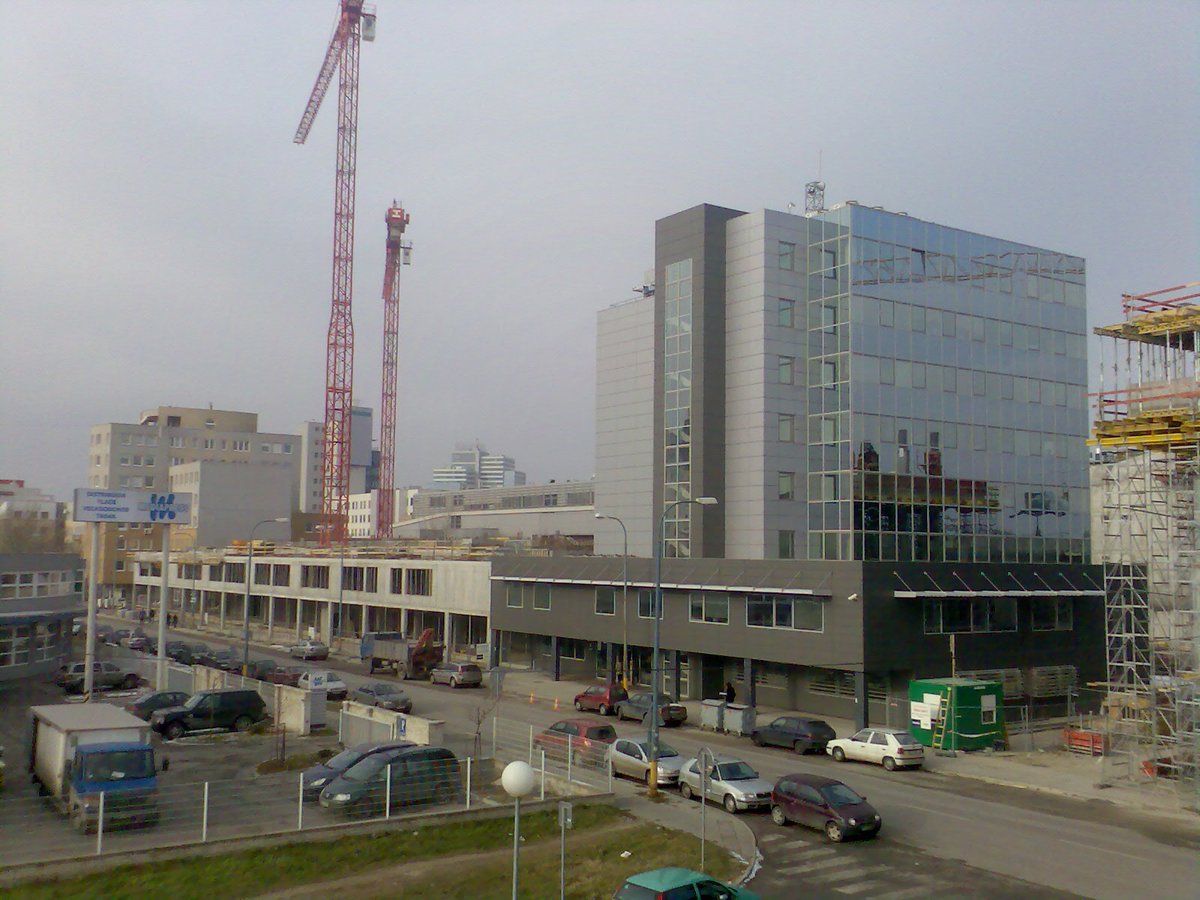 Petrzalka residential buildings and streets under winter cloudy sky