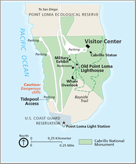 Map of Cabrillo National Monument showing trails and landmarks