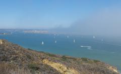 View of North Island and Coronado with advection fog from Cabrillo National Monument in San Diego California