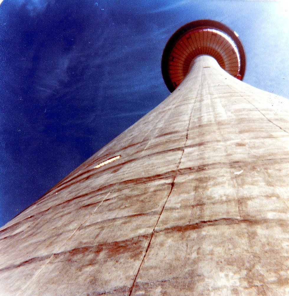Calgary Tower in 1977 under blue sky in Calgary Alberta