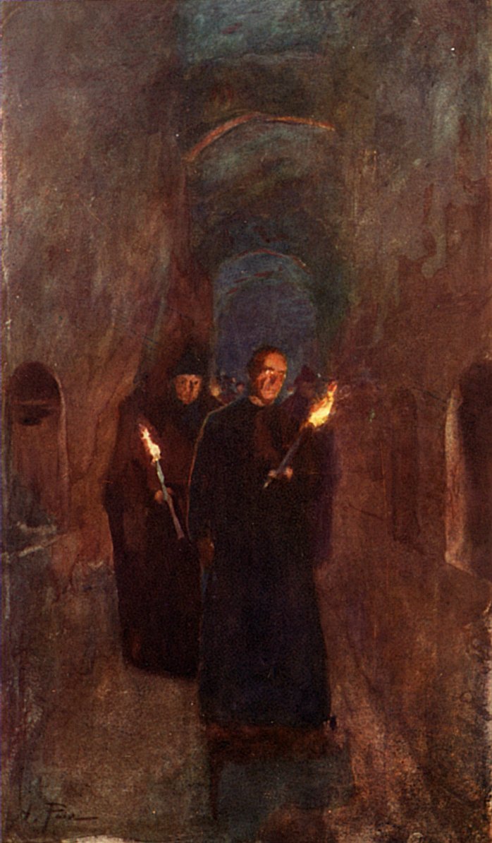 Ancient Christian procession in the Catacomb of Callixtus