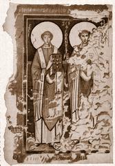 Photo of Calist's Catacombs in Rome with old book illustration of Cornelius and Cyprian