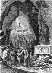 Early Christians worshiping in the Catacombs of Saint Calixtus