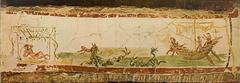 Jonah and the sea monster ancient mural from Catacomb of Callixtus