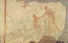 Second-century fresco of Jesus baptizing John in the Callistus catacomb Rome