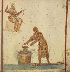 Christ and the Samaritan woman drawing water in the Catacomb of Callistus, 2nd century AD fresco