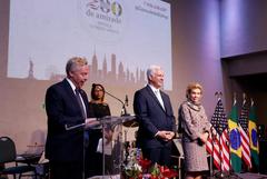 US Consul General David Hodge and Acting Chargé d'Affaires Douglas Koneff welcoming guests at US Independence Day celebration in São Paulo