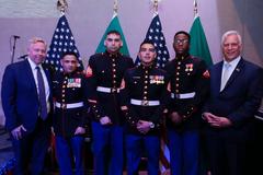 US Consul General in Sao Paulo David Hodge and Chargé d'affaires Douglas Koneff with US Marines at 4th of July celebration