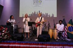 Sexy y Blondie duo performing on stage at a July 4th celebration in Sao Paulo