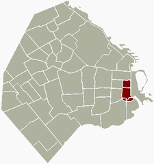 Map of Barrio Sur in Buenos Aires showing approximate overlap with San Telmo neighborhood