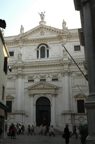 San Salvatore Church in Venice with classical facade and bell tower