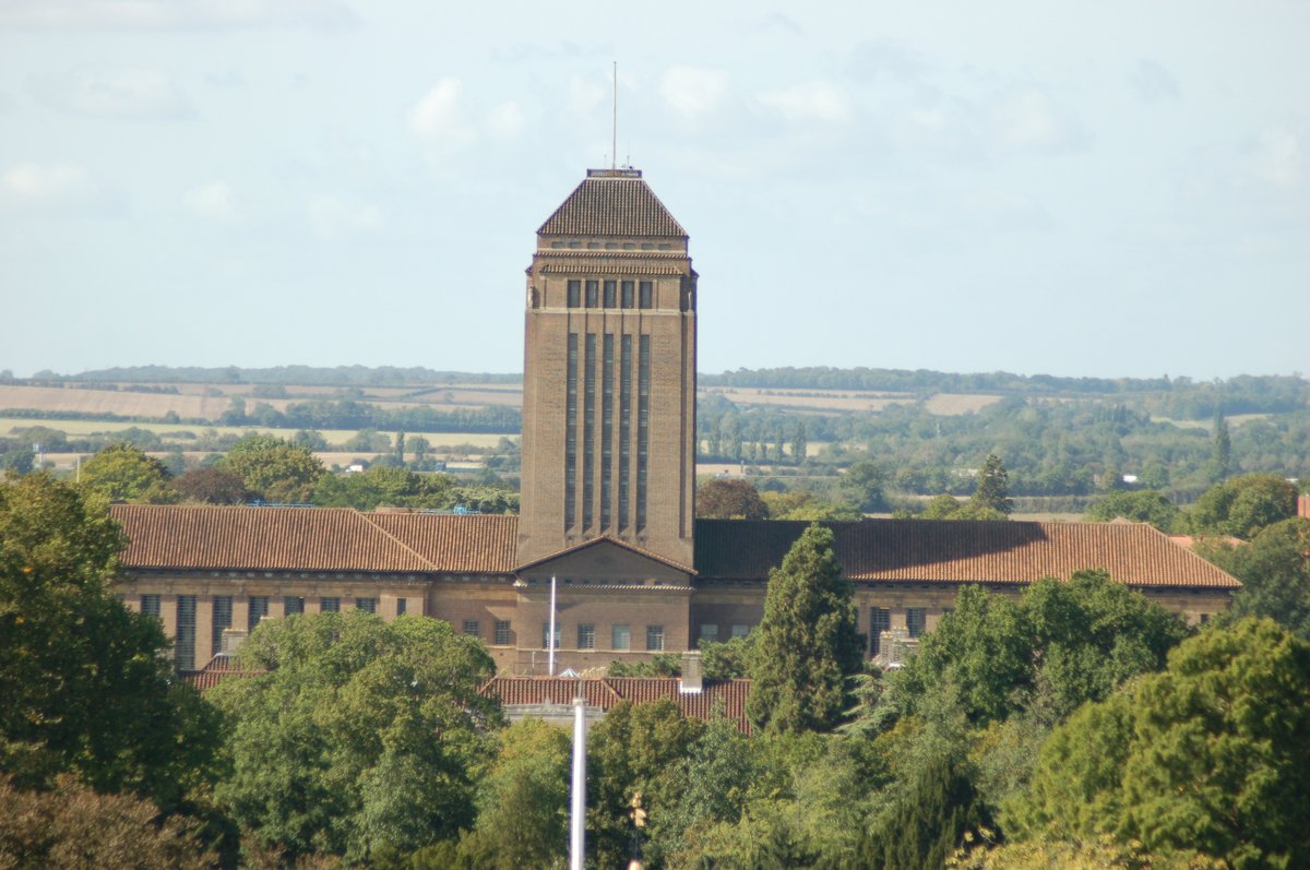 Cambridge University Library exterior view under blue sky