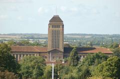 Cambridge University Library exterior view under blue sky