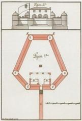 Historical drawing of Monte Serrat Fortress in Salvador, Bahia from 1759