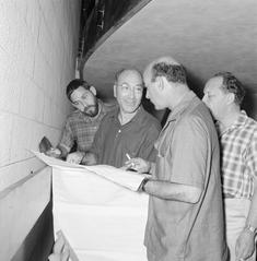 Rehearsal of Kameri theatre group led by guest director Sam Besekov preparing Berthold Brecht's Galileo in Israel 1964 black and white photo