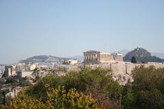 View of Acropolis and Parthenon ancient temple from south-west