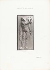 Photomechanical print of a section of the Parthenon frieze depicting a man, created in Paris circa 1863