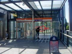 Kontula metro station platform with train in Helsinki