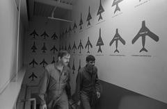 Red MiG silhouettes painted on Navy Fighter Weapons School walls marking air combat victories