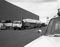 Atlas 109D rocket on Mercury mission departing Building 5 at Convair/General Dynamics facility