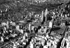 Aerial view of Anhangabaú Valley in São Paulo, Brazil with urban landscape