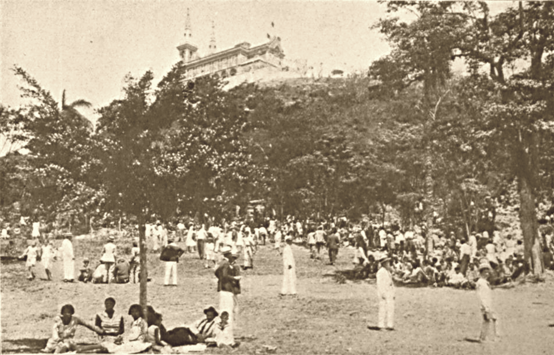 Black and white photograph of Festa da Penha celebration in Rio de Janeiro, 1928