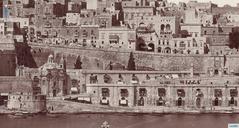 View of Valletta and Marina from Fort St Angelo with fish market in Malta