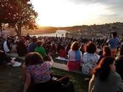 Sunset view from Jardim do Morro overlooking Porto, Portugal with river and cityscape