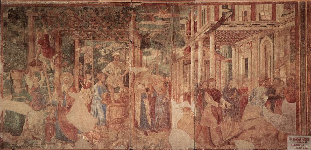 The Vintage and Drunkenness of Noah painting by Benozzo Gozzoli depicting biblical scene with Noah and grape harvest