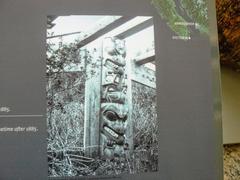 Nineteenth-century carved pole from Haida village of Tanu inside 'Easy to Enter' house