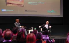 Buzz Bissinger speaking about his book The Mosquito Bowl with professor Adrian Harewood