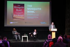 Buzz Bissinger speaking about his book The Mosquito Bowl with Carleton University professor Adrian Harewood at the Canadian War Museum