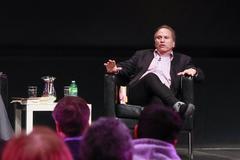 Author Buzz Bissinger discussing his book The Mosquito Bowl with Carleton University professor Adrian Harewood at Canadian War Museum