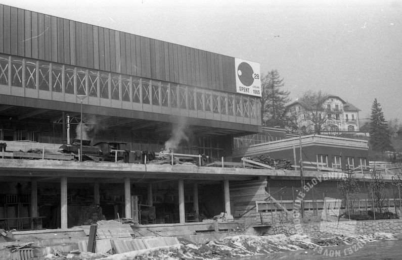 Construction work of new sports hall in engineer Stanko Bloudek park in 1965
