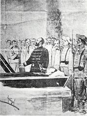 Colonel Ximénez de Sandoval delivering a brief speech at the burial of José Martí's body in 1895