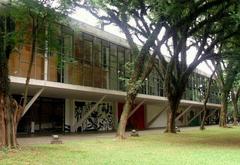 Front view of Museu Afro Brasil building in Ibirapuera Park, São Paulo