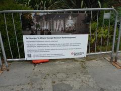 Information placard about Canterbury Museum redevelopment with architectural drawings