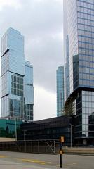 High-rise buildings in Moscow International Business Center with reflective glass facades under a clear sky