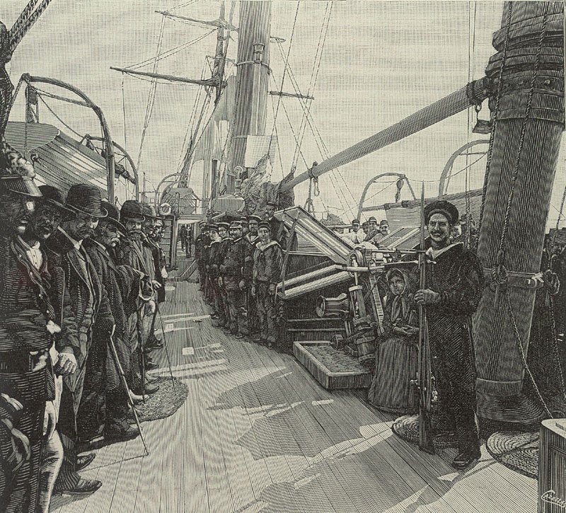 Prisoners of the January 31 riot aboard the transport ship India