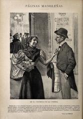 Drawing of people in the lobby of La Comedia theater in Madrid