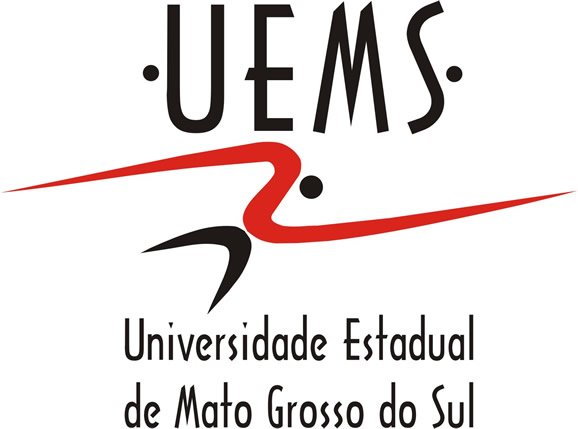 Logo of Universidade Estadual de Mato Grosso do Sul UEMS, featuring stylized human figure in motion symbolizing dynamism and youth next to red text UEMS with circular accents