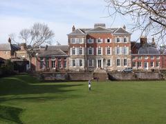 Rear view of York House in Twickenham surrounded by lush greenery