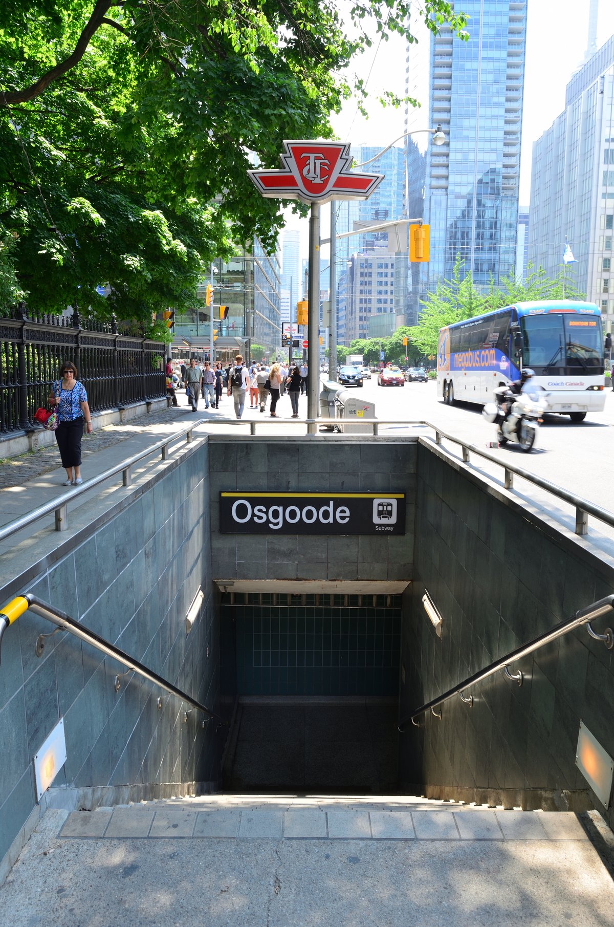 Osgoode TTC station entrance with conserved architecture and urban street elements