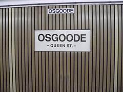 Strip cladding wall on outside of tracks at Osgoode subway station Toronto