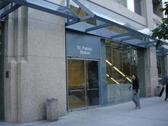 Exterior entrance of St. Patrick's Cathedral in New York City with gothic architecture