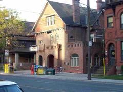 Kendal Avenue entrance to Spadina station with preserved exterior of former house