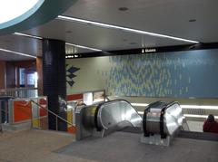 Wilson TTC subway station platform in Toronto with passengers waiting and subway train arriving